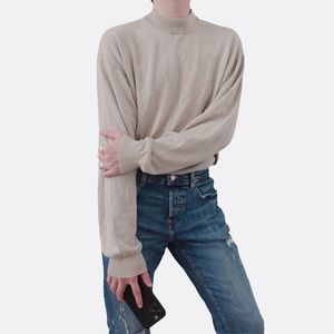 Vintage mock neck silk and cotton sweater beige color
Super soft 
Men Size XL